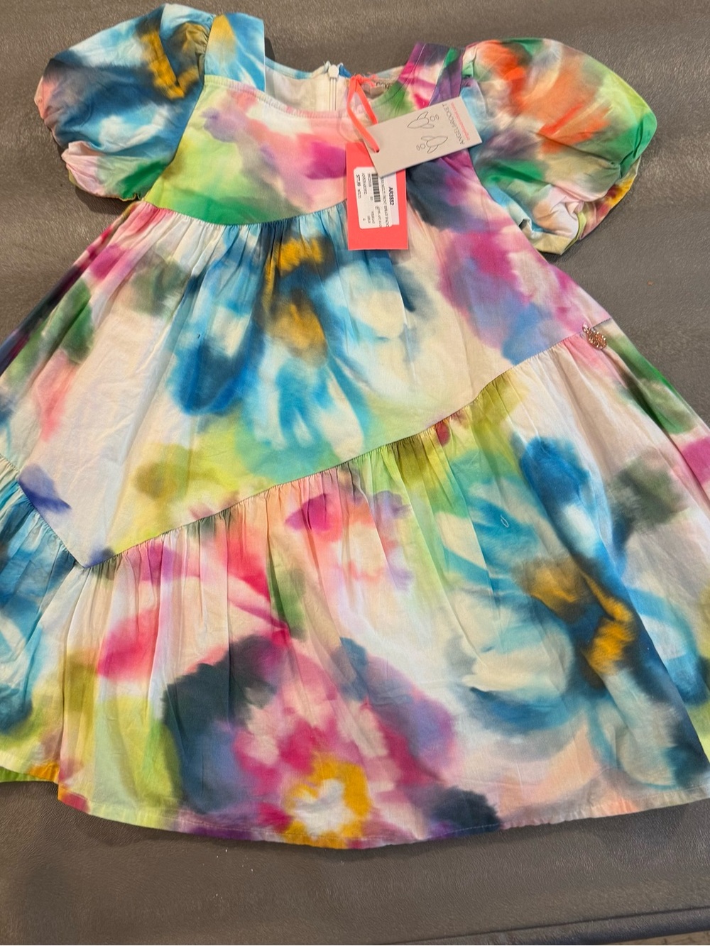 Angel & Rocket Kids Multicolor Tie-Dye Puff Sleeve Dress. Size 4